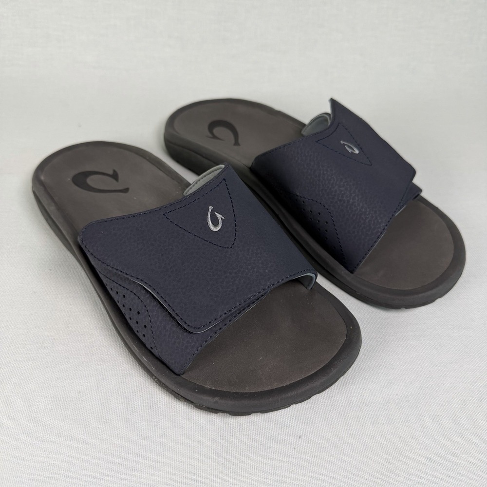 Olukai Nalu Slides Mens 8 Blue Sandals Cushioned Footbed Adjustable Upper Strap